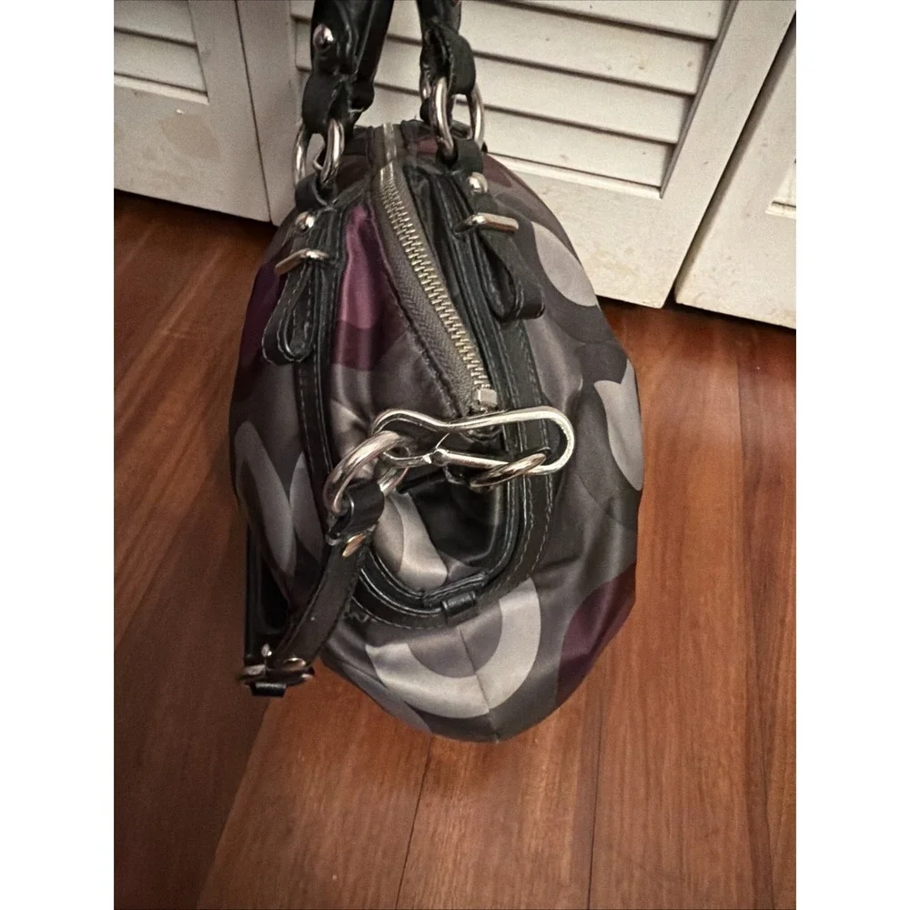 Coach Madison Sophia Sateen Clover Purse Handbag Black Purple Gray 15946
